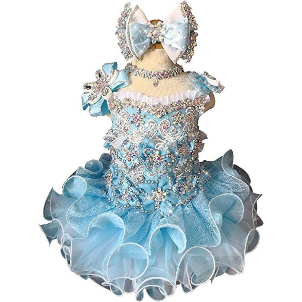 NEW Beautiful Sparkling Bling Rhinestone Baby Blue Flower Girl Pageant D…